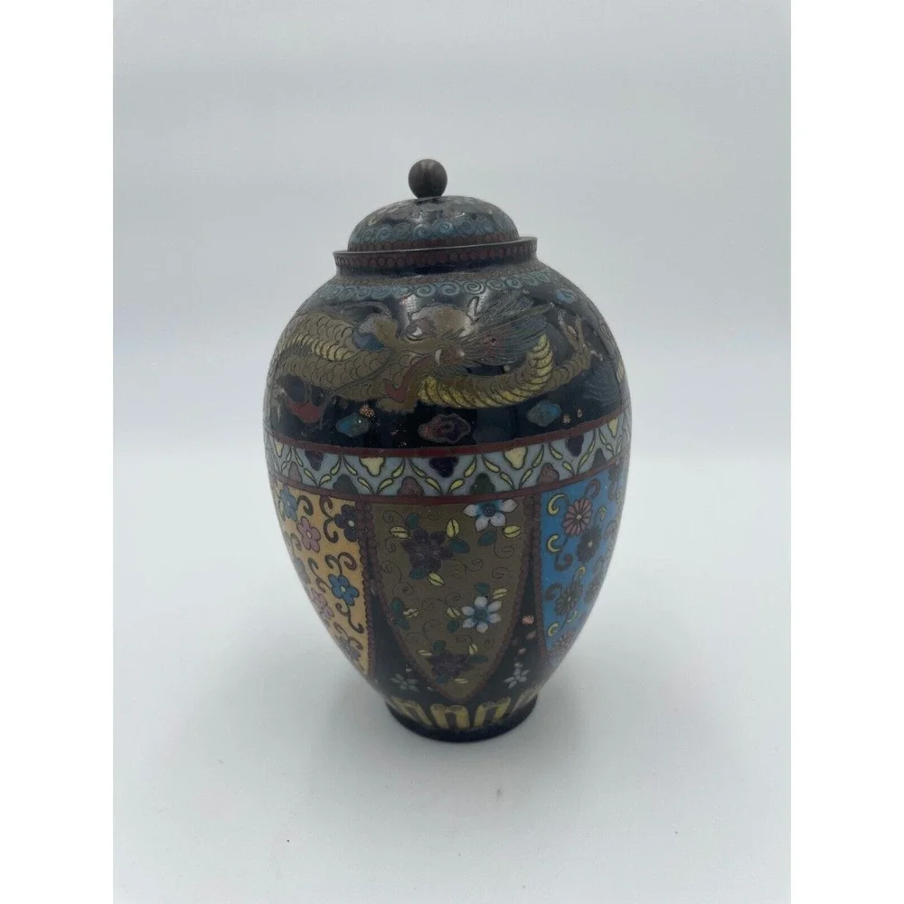 Cloisonne Vase Jar with‎ Lid Dragon Floral Asian Decor Decorative Accent 6